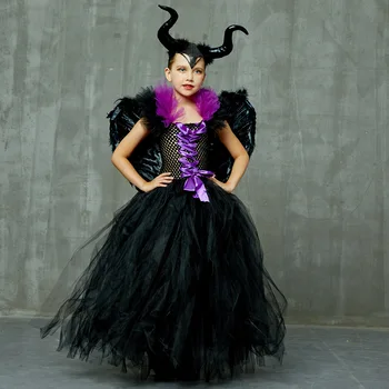 2023 Evil Dark Queen Роскошные Черные Гламурные платья Детское бальное платье Готический Сказочный Халат Детская Одежда для косплея Костюм для девочек на Хэллоуин