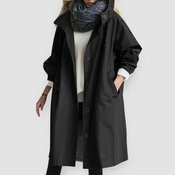 2023, женский модный тренч, осеннее повседневное длинное пальто с капюшоном, свободное ветрозащитное пальто с капюшоном в корейском стиле женская куртка