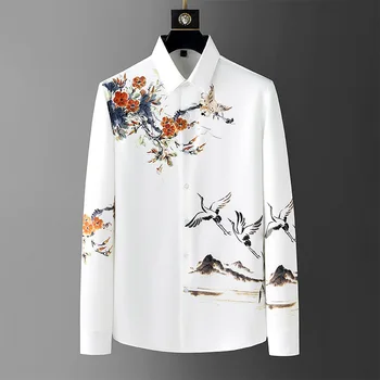 2023 новая высококачественная осенняя рубашка с цветочным принтом national tide, мужская рубашка с 3D HD принтом и модная рубашка большого размера с длинными рукавами