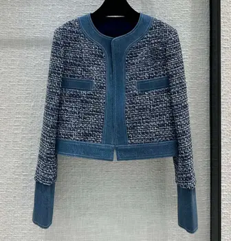 2023 новая модная брендовая куртка синего цвета, дизайнерская вязаная верхняя одежда для женщин