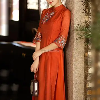2023 новое китайское платье чонсам женское платье с вышивкой в национальном стиле chinoiserie, платье для китайского чайного искусства, танкостюмы, ретро-платье