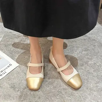 2023 Новые Модные Женские туфли на низком каблуке с квадратным носком, туфли-лодочки Mary Janes в стиле ретро, повседневная Весенне-осенняя Женская обувь, Размер 35-40