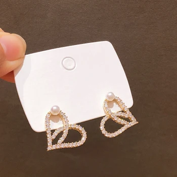 2023 Новые Модные Корейские серьги-сердечки с кристаллами для женщин, Свадебная вечеринка, Имитация жемчуга, милые украшения boucle d'oreille femmes