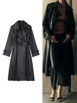 2023 Уличная Универсальная куртка, женский модный тренч с поясом из искусственной кожи, Винтажная женская куртка с длинным рукавом и карманом с клапаном, Шикарное пальто