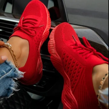 2024 Новая Красная Повседневная Спортивная Обувь для Женщин, Комфортные Сетчатые Теннисные Туфли, Легкие Кроссовки, Женская Студенческая Вулканизированная Обувь, Zapatos Mujer