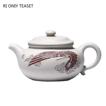 240 мл Китайские Исинские высококачественные чайники из фиолетовой глины Ручной работы с рисунком белого журавля Чайник Zisha Коллекция чайных сервизов
