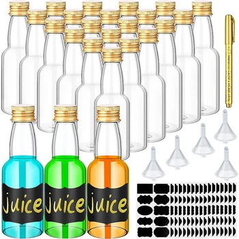 50 упаковок мини-бутылок для ликера Многоразовые пустые бутылки для спиртного с золотыми завинчивающимися крышками мини-пластиковые бутылки для вина объемом 1,8 унции