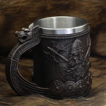 600 мл Пивная кружка в стиле Викингов, Пивная кружка из нержавеющей стали со Средневековым Драконом, пивная кружка с черепом, Кофейная кружка, чашка для чая
