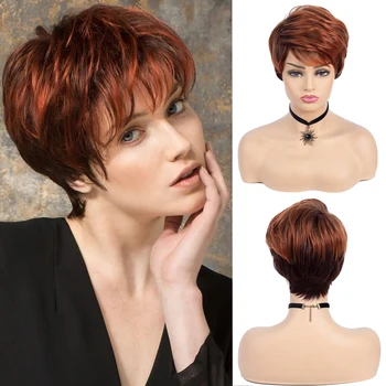 BCHR Короткий парик в стиле пикси, медно-красные синтетические парики с боковой челкой, темные корни, парик Омбре для женщин, волосы натуральной волны