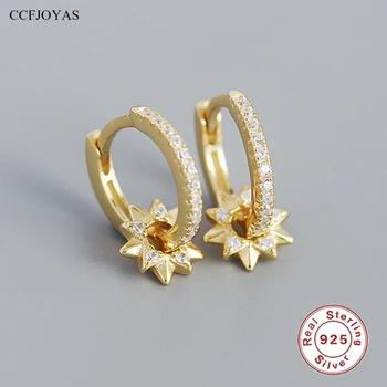 CCFJOYAS Серьги-кольца из 100% стерлингового серебра 925 пробы для женщин, легкие роскошные металлические серьги-кольца с пятиконечной звездой, вращающиеся на ветру