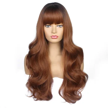 Gres Светло-коричневые волнистые длинные парики с челкой цвета омбре Парик из синтетических волос для женщин из высокотемпературного волокна для ежедневного использования
