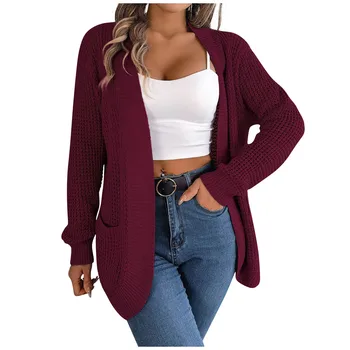Ladies Autumn And Winter Casual Pocket Long Sleeve Knitted Sweater Cardigan Jacket куртки осенние женские chaqueta mujer