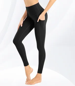 Pantalones de yoga para mujer con bolsillos leggings con bolsillos de cintura alta Control de barriga no ver a través de pant...