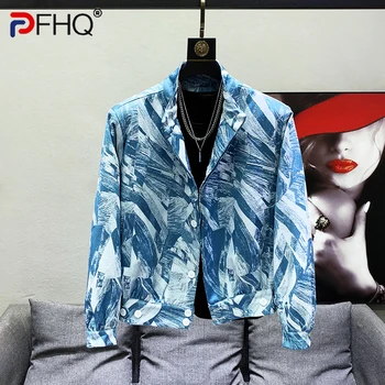 PFHQ Корейский Принт Узор Нишевый Дизайн Короткие Куртки Шикарное Высококачественное Элегантное Уличное Модное Мужское Пальто Бесплатная Доставка 21F3024