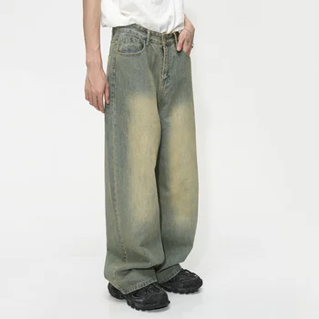 SYUHGFA, винтажные мужские мешковатые джинсы, осенние новые износостойкие джинсовые брюки с прямой трубкой, модная уличная повседневная одежда в корейском стиле.