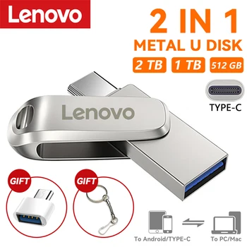 USB-флешки Lenovo объемом 2 ТБ, мини-металлическая Карта памяти реальной емкости, Черная ручка-накопитель, Креативный Бизнес-подарок, Серебряный U-диск для хранения данных
