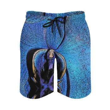 Аниме Мужские пляжные шорты Face of the Blue Orchi, Свободные стрейчевые Гавайские брюки с рисунком, Свободный Регулируемый шнурок, Дышащий Q