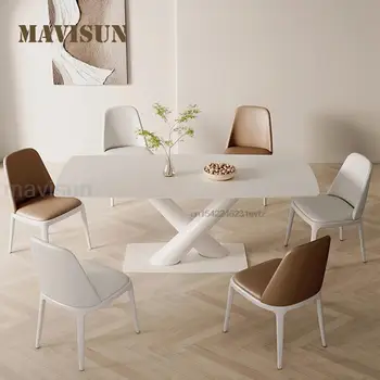 Белый Минималистичный Прямоугольный стол для большой квартиры, столешница из каменной плиты толщиной 12 мм, Дизайнерская кухонная мебель, Обеденный стол