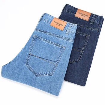 Брендовая мужская одежда, Джинсы, Прямые повседневные брюки из тонкого 100% хлопка, Удобные мешковатые Простые модные молодежные джинсовые брюки