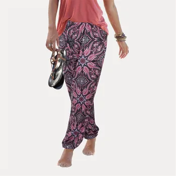 Брюки для йоги с 3D цветочным рисунком, женские пляжные брюки, брюки с принтом в стиле бохо, Легкие Длинные брюки с высокими карманами, леггинсы deportivo mujer