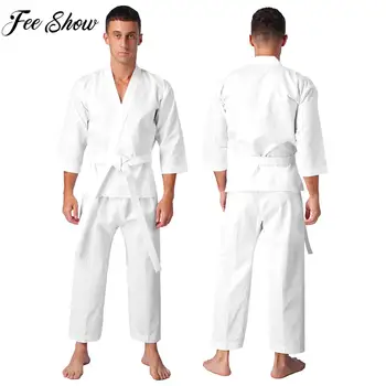 Взрослый мужчина Профессиональная униформа для каратэ, комплект для боевых искусств, куртка, брюки и белый пояс, униформа-кимоно для каратэ, бразильского джиу-джитсу
