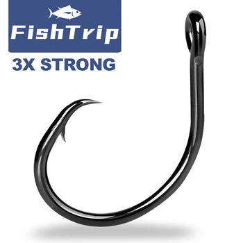 Встроенные кольцевые крючки FishTrip 3X Strong Heavy Wire Морской Крючок с живой приманкой для Тарпона, марлина и глубоководной рыбы-меч