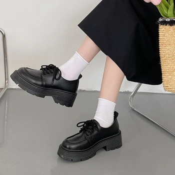 Женская модная обувь на высоком каблуке с мелкой шнуровкой, женская кожаная обувь с высоким берцем для девочек