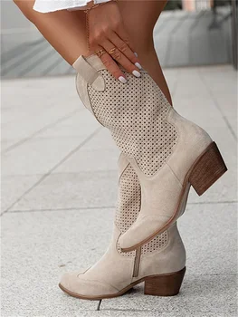 Женские ботильоны 2023, Зимние дизайнерские модные женские туфли на высоком каблуке больших размеров из роскошной искусственной замши, Элегантные женские ботинки в западном стиле