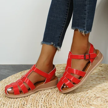 Женские сандалии 2023, Летние женские сандалии на платформе, дышащие, удобные, модные римские туфли на плоской подошве, повседневные женские сандалии