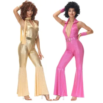 Женский костюм для ролевой игры в стиле ретро 70-х 80-х годов на Хэллоуин, бальное представление, музыкальный фестиваль, праздничный наряд.