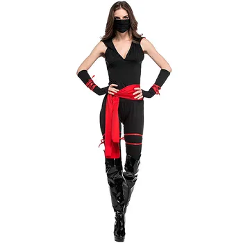 Женский сексуальный костюм смертоносного ниндзя, черные брюки, маска, перчатки