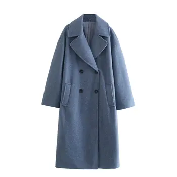 Женское осенне-зимнее пальто, новая двубортная длинная корейская версия, костюм свободного кроя с лацканами, двубортное шерстяное пальто jack