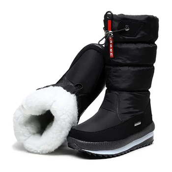 Зимние ботинки, женские зимние ботинки на платформе, толстые плюшевые водонепроницаемые нескользящие ботинки, модная женская зимняя обувь на меху Botas mujer