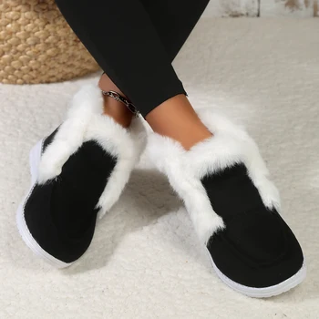 Зимние ботинки, женские зимние 2023, элегантные ботильоны для женщин, обувь на плоской подошве, средний каблук, плюс Размер, удобная мода, круглый носок