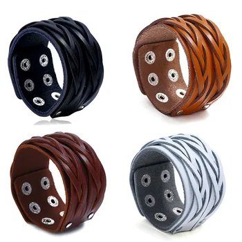 Классические Плетеные браслеты ручной работы из натуральной кожи Коричневые/черные Широкие Кожаные браслеты для мужчин Плетеные браслеты Ювелирные аксессуары