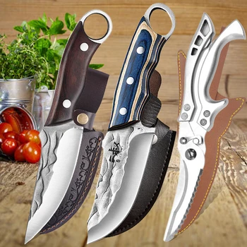 Кованый кухонный разделочный нож из нержавеющей стали, Профессиональный нож для разделки мяса, Кухонный нож для домашней охоты на рыбу на открытом воздухе