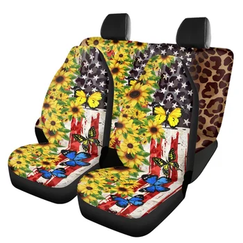 Комплект чехлов для автокресел с мультяшным подсолнухом с американским флагом, Универсальная защита для авто, Грязеотталкивающие модные автомобильные принадлежности