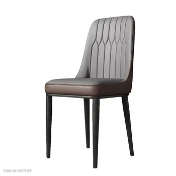 Легкий Роскошный Обеденный стул, Кожаное кресло для отдыха, Табурет со спинкой, Универсальная мебель для дома в Северной Европе