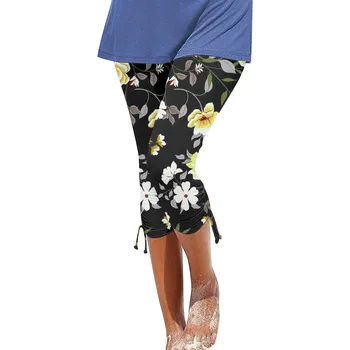 Летние Женские повседневные брюки-капри с цветочным рисунком, пляжные спортивные брюки, женские повседневные офисные женские теплые брюки, повседневные брюки