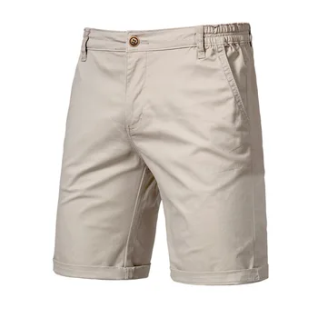 Летние мужские прямые повседневные хлопчатобумажные шорты С эластичной талией, Пятиточечные брюки посередине, большие однотонные капри спортивного покроя