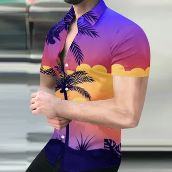 Летняя гавайская рубашка на пуговицах с полной печатью, тропические пляжные рубашки с гавайским принтом для мужчин