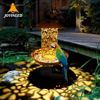 Металлическая железная лампа для переноски на солнечной батарее, полый наружный фонарь, антикварная подвесная кормушка для птиц для украшения сада на заднем дворе