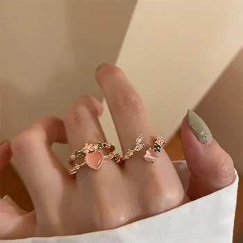 Милые двухслойные кольца с цирконом в виде розового сердца с открытым пальцем для женщин, девочек, новые модные украшения, подарок для вечеринки.