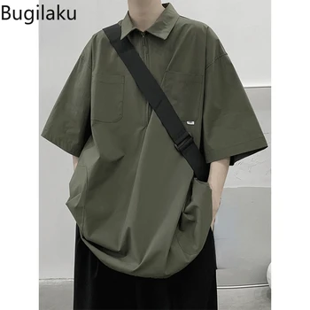 Мужская летняя футболка в японском стиле в стиле бугилаку с короткими рукавами и отворотом