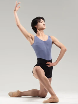 Мужское боди, сексуальные обтягивающие спортивные хлопковые балетные тренировочные колготки, жилет без рукавов, Профессиональная танцевальная одежда для мужского клуба оптом