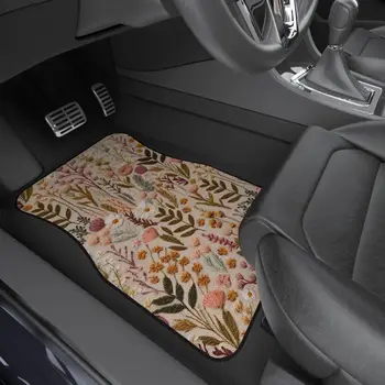 Набор автомобильных ковриков с искусственной вышивкой в весеннем стиле boho wildflower для автомобиля, cottagecore, эстетичные милые автомобильные аксессуары для женщин,