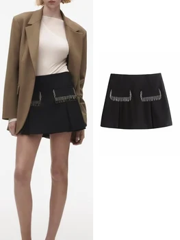 Новейшие женские шорты с кисточками TRAF 2023, летние женские винтажные Сексуальные клубные уличные шорты, Элегантные мини-шорты трапециевидной формы