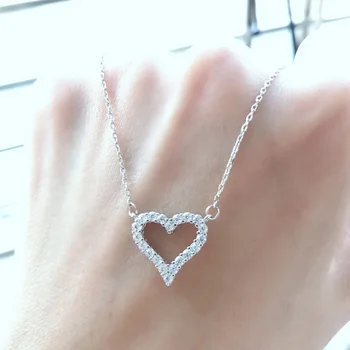Новое изящное ожерелье в виде сердца серебристого цвета с круглым кубическим цирконием AAA Нежные женские ожерелья для повседневной носки, модные украшения для вечеринок