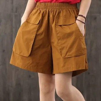Новые летние шорты из 100% хлопка, женские базовые короткие брюки, Мини-широкие брюки, женская модная Повседневная Домашняя Уличная одежда, Повседневная Короткая