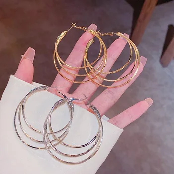 Новые три слоя кольцо серьги шпильки ювелирные изделия для женщин Девушки серьги в стиле панк клип серьги ретро ювелирные изделия подарок партии рок